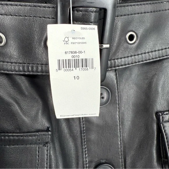 Banana Republic Vegan Leather Black  Button-Up Mini Skirt Paperbag Waist Size 10 - Picture 4 of 7